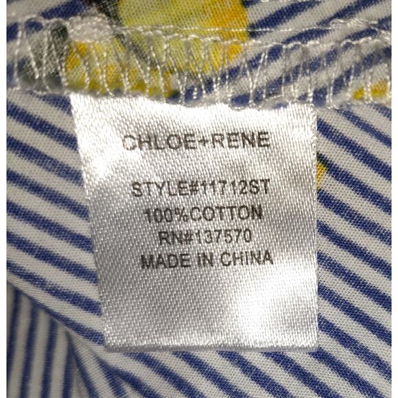 Chloe & Rene Blue Pinstripe Sleeveless Shirt Dress XL Lemon Print Cotton Belted - Picture 9 of 16